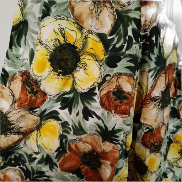 Vintage 50s Boat Neck Fit Flare Dress Size XS Yellow Brown Floral Print Sequin - Picture 9 of 16